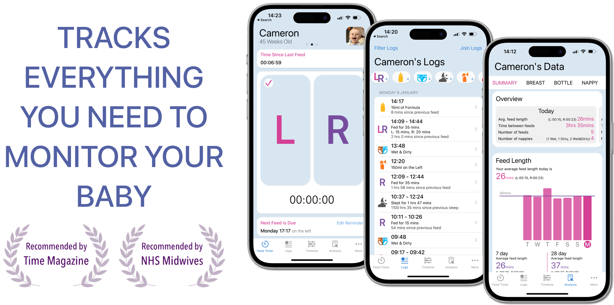 Collection of Baby Feed Timer example screens